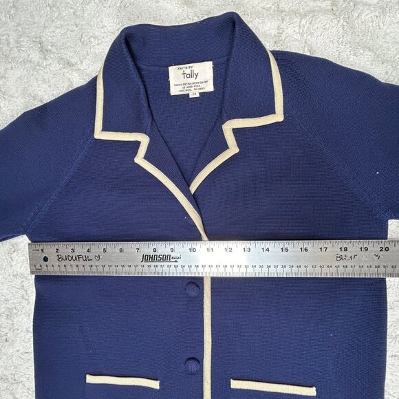 Vintage Knits By Tally Wool Classic Collared Sweater Size 14 Blue White - Picture 7 of 9